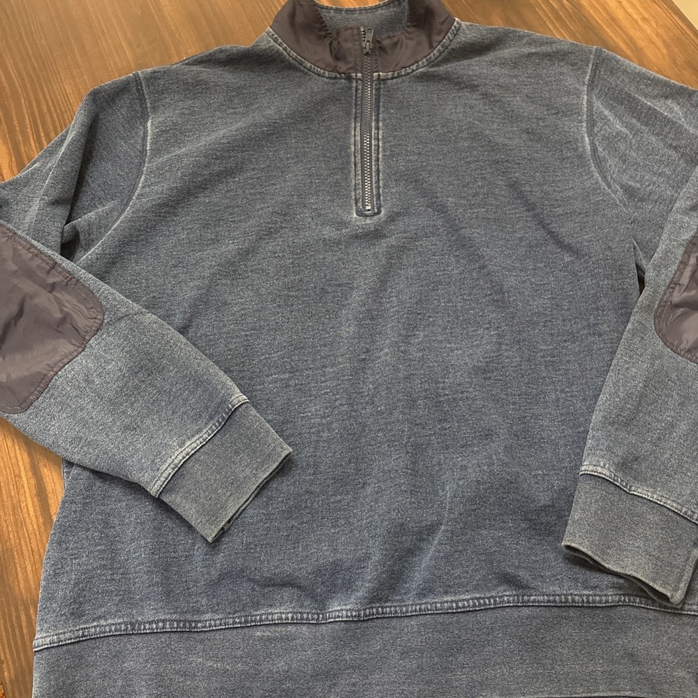 Orvis 1/4 Zip Elbow Patch Blue Cotton Soft Pull-Over Size Large Grandpa Core